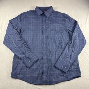 Untuckit Altrugo Slim Fit Shirt Mens XL Blue Plaid Long Sleeve Button Up Stretch